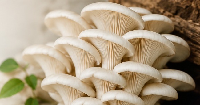 White oyster mushroom cluster